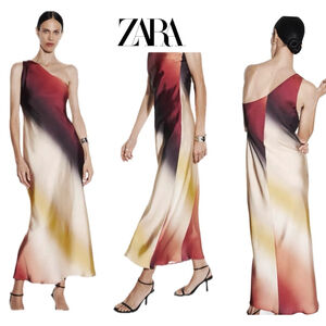Zara One-Shoulder Ombre Maxi Dress in Red, Yellow, Cream and Black
